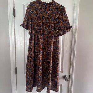 Floral Brown and Blue Midi Dress